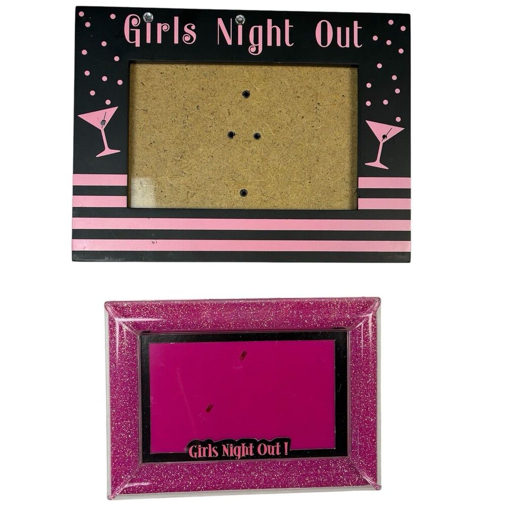 2 GIRLS NIGHT OUT Picture Photo Frame Black Pink Sparkle Tabletop Bachelorette
